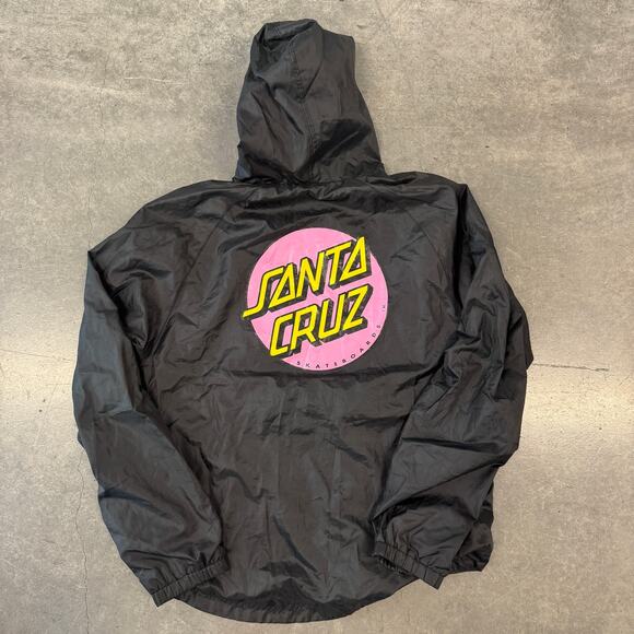Vintage Y2K Santa Cruz Surf Skat Pink Dot Longsleeve Black Hoodie Zip Up Small - Picture 1 of 5